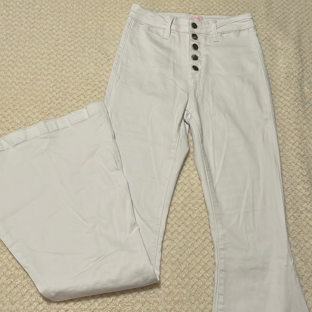 Pink Lily White High-Rise Flare Jeans